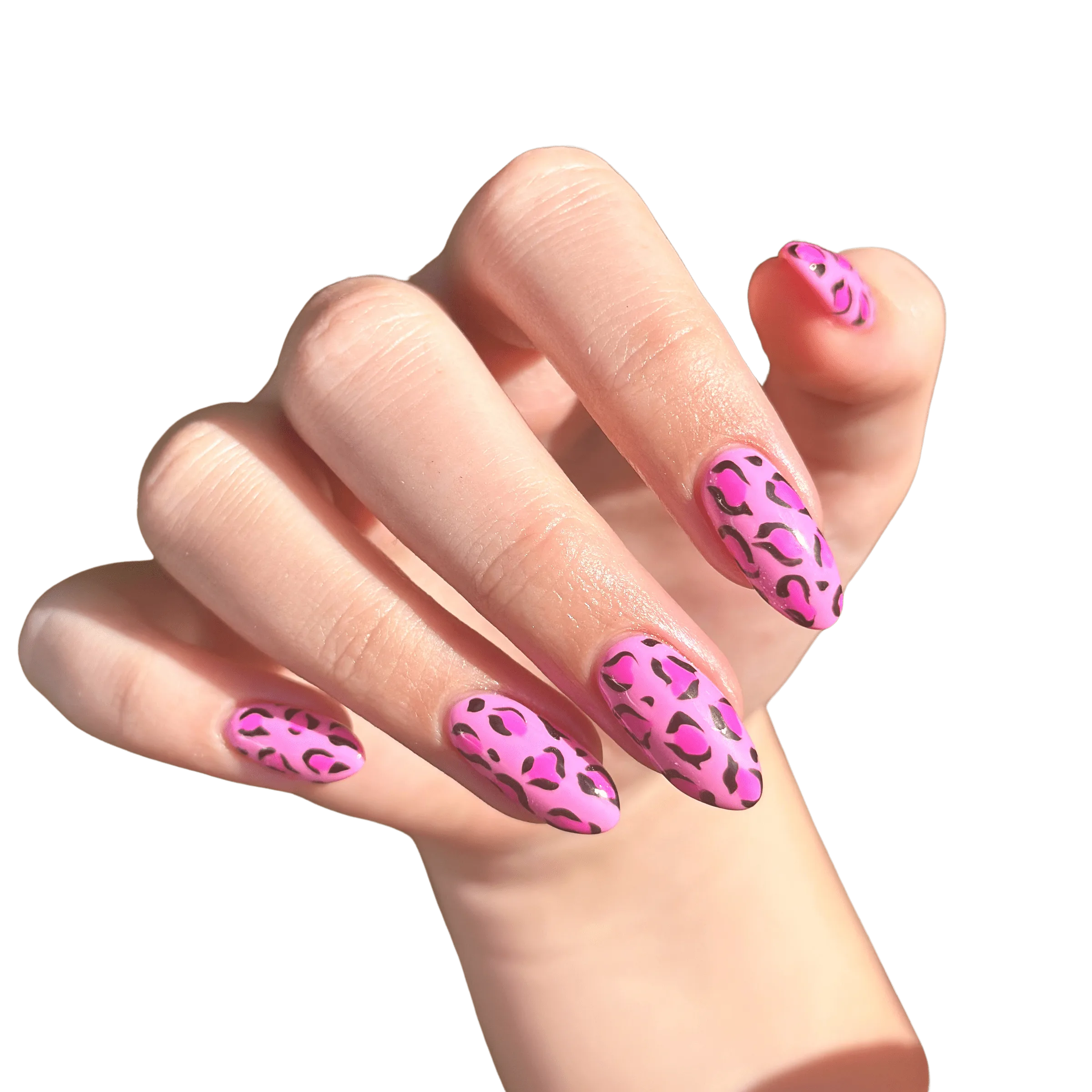 Pink leopard print gel polish nail art