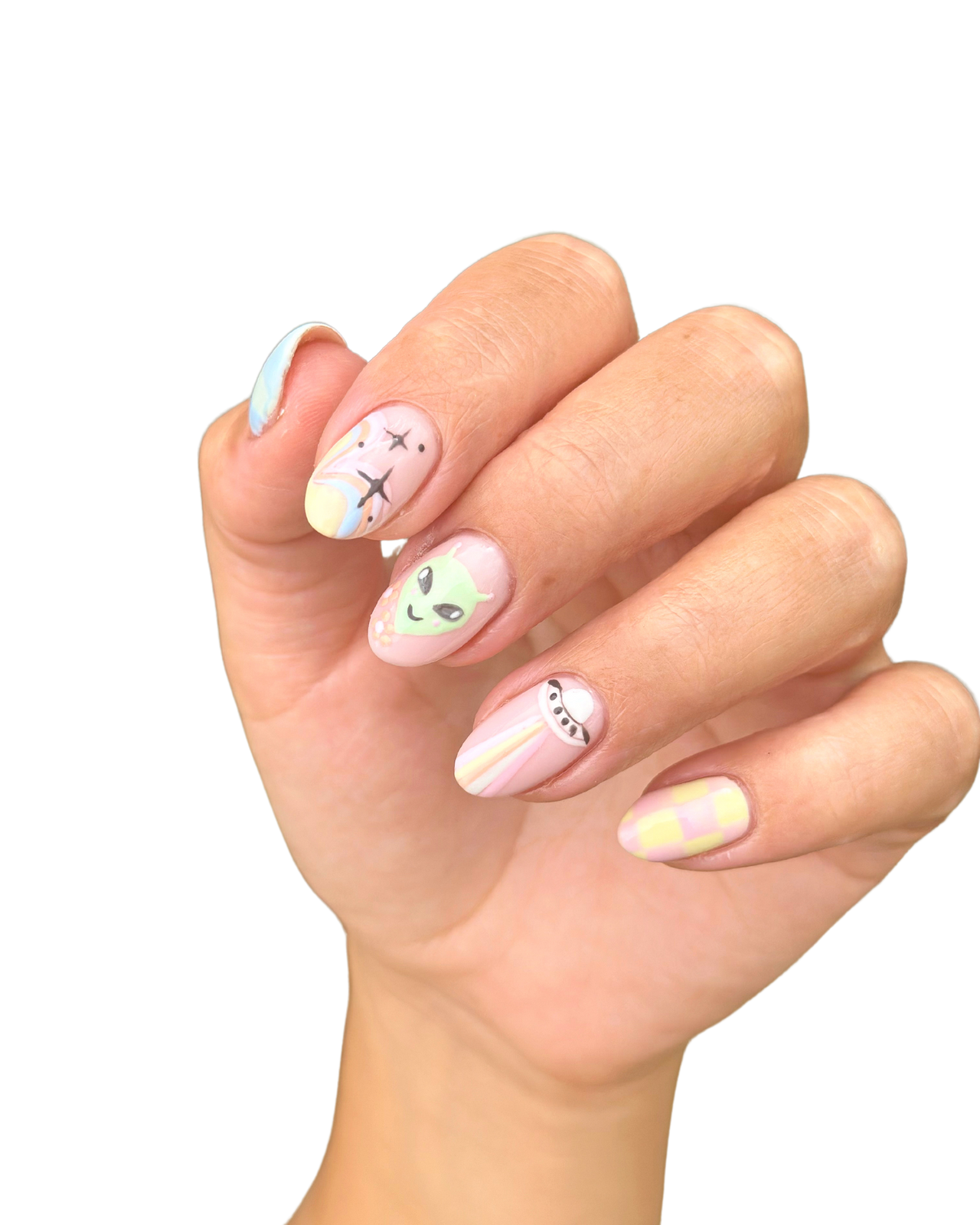 Creative pastel space-themed nail art